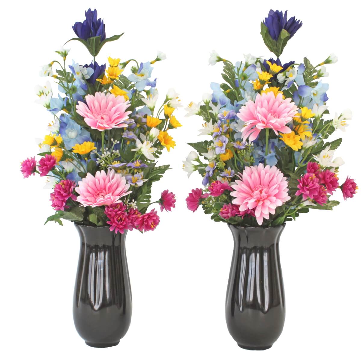 ガーベラとリリーの仏様の花束一対花器付セット