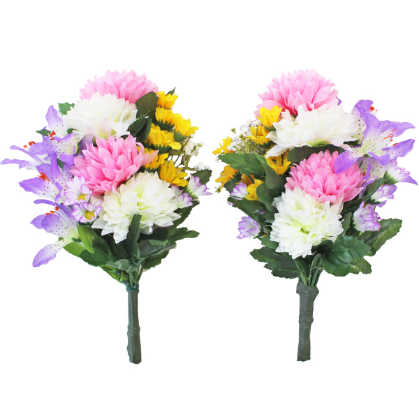 可愛らしいエゾ菊とミニリリーのプチ花束一対花器付セット
