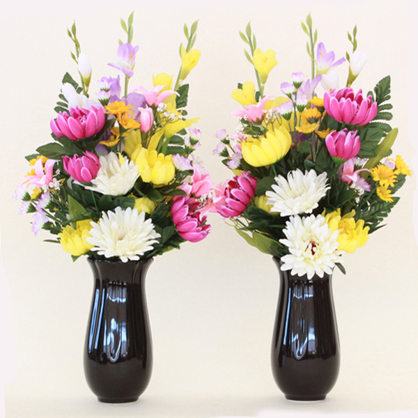 仏様の菊の花束一対 花器付きセット 造花 Ct触媒 お供え お悔やみの造花 シルクフラワーの山久