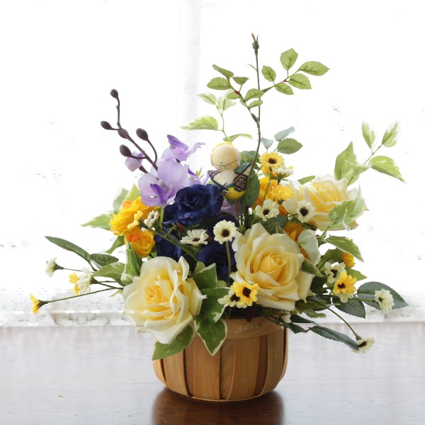 造花 感謝を込めて黄色いバラとミニデージーのアレンジ 敬老の日 CT触媒 シルクフラワー 造花