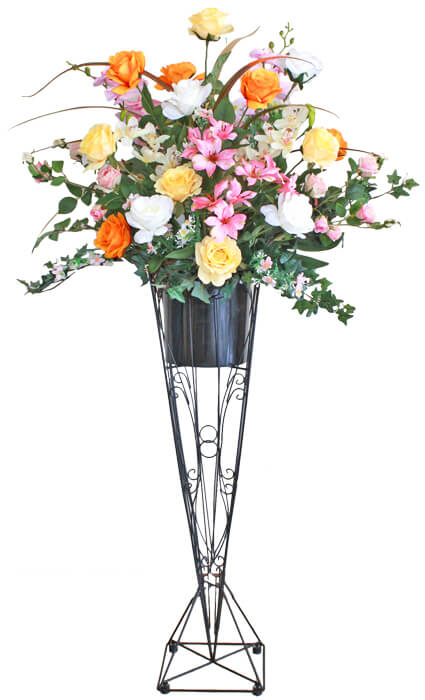 バラとアルストロメリアの豪華なワイヤースタンド付きアレンジ ym2 CT触媒 造花
